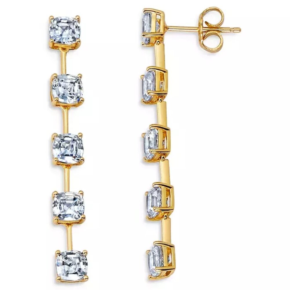 Crislu Asscher Linear Drop Earrings,18KT Gold plated, From $148, New with Tag